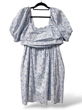 Arula Blue Floral Puff Sleeve Smocked Babydoll Dress XL